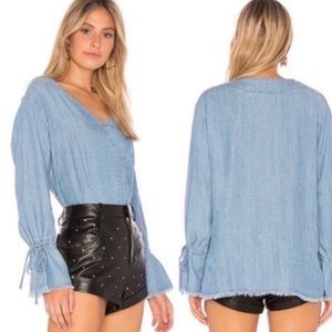 Rails Zimi chambray denim frayed tie sleeve top small